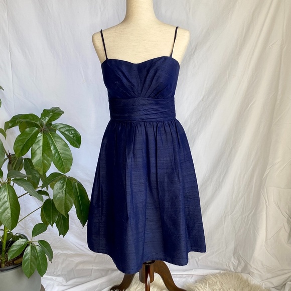 ELIZA J 100% Silk Shantung Dress in Navy Blue - Picture 1 of 7